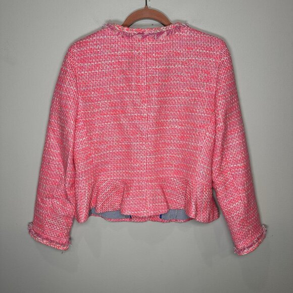 JCREW Peplum Lady Jacket in Neon Fuchsia Tweed Size 12 Quiet Luxury - Picture 8 of 10
